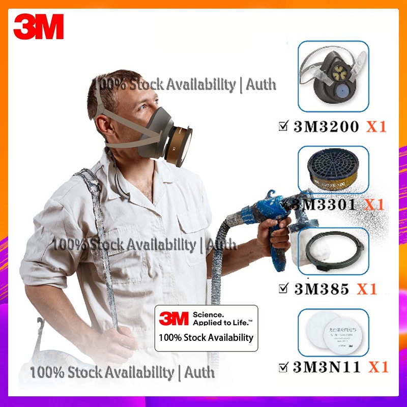ของแท้ 3M 3200 ตลับกรอง 3301 ป้องกันกลิ่นสารเคมี หน้ากากพ่นสี หน้ากากพ่นยา หน้ากาก