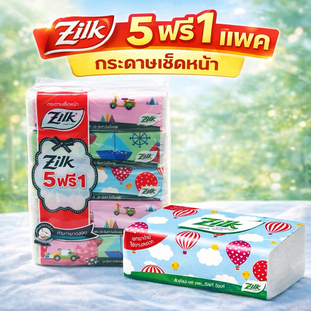 [1แพค 6ห่อ] Zilk ซิลค์ แพ็ค 5+1 กระดาษเช็ดหน้า ทราเวลแพ็ค 115แผ่น