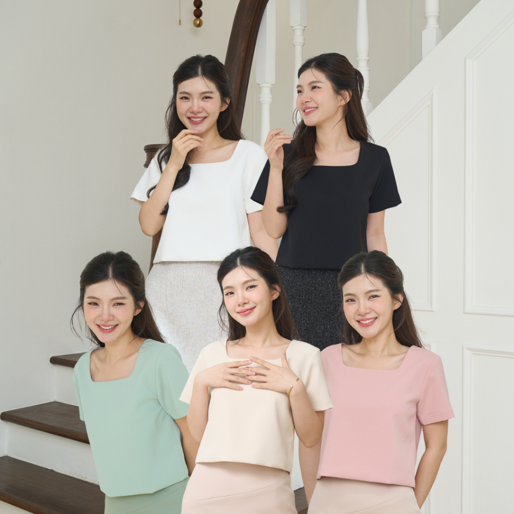 Pixie Square Top เสื้อคอเหลี่ยม เสื้อทำงาน เสื้อแขนสั้น