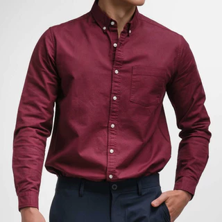 era-won เสื้อเชิ้ต คอปก แขนยาว Oxford Shirt Signature สี Maroon