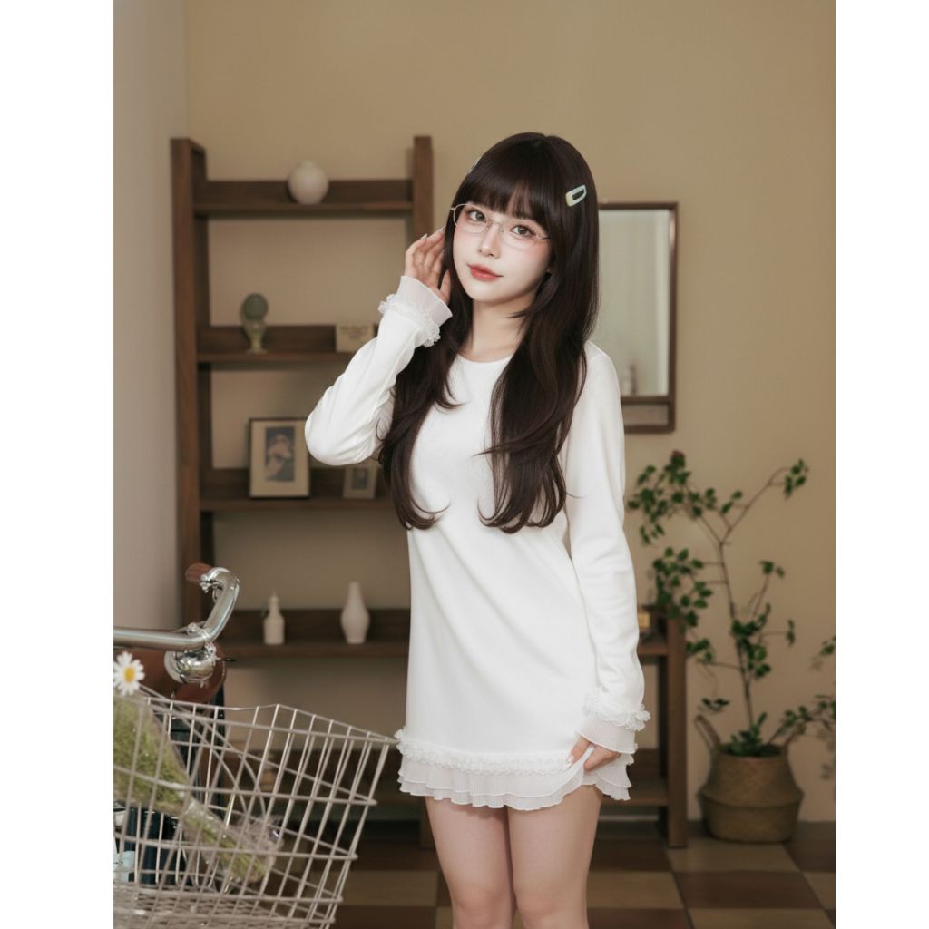 💞【S-4X】เสื้อแขนยาวทรงหลวม ตกแต่งชายระบายลูกไม้สองชั้น ดีไซน์เรียบหรู ใส่ทำงานได้ ใส่เที่ยวสวย คุณภาพพรีเมียม พร้อมส่ง💥🎈 - รูปที่ 2