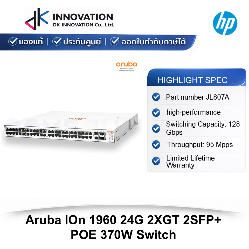 JL807A = Aruba IOn 1960 24G 2XGT 2SFP+ POE 370W Switch