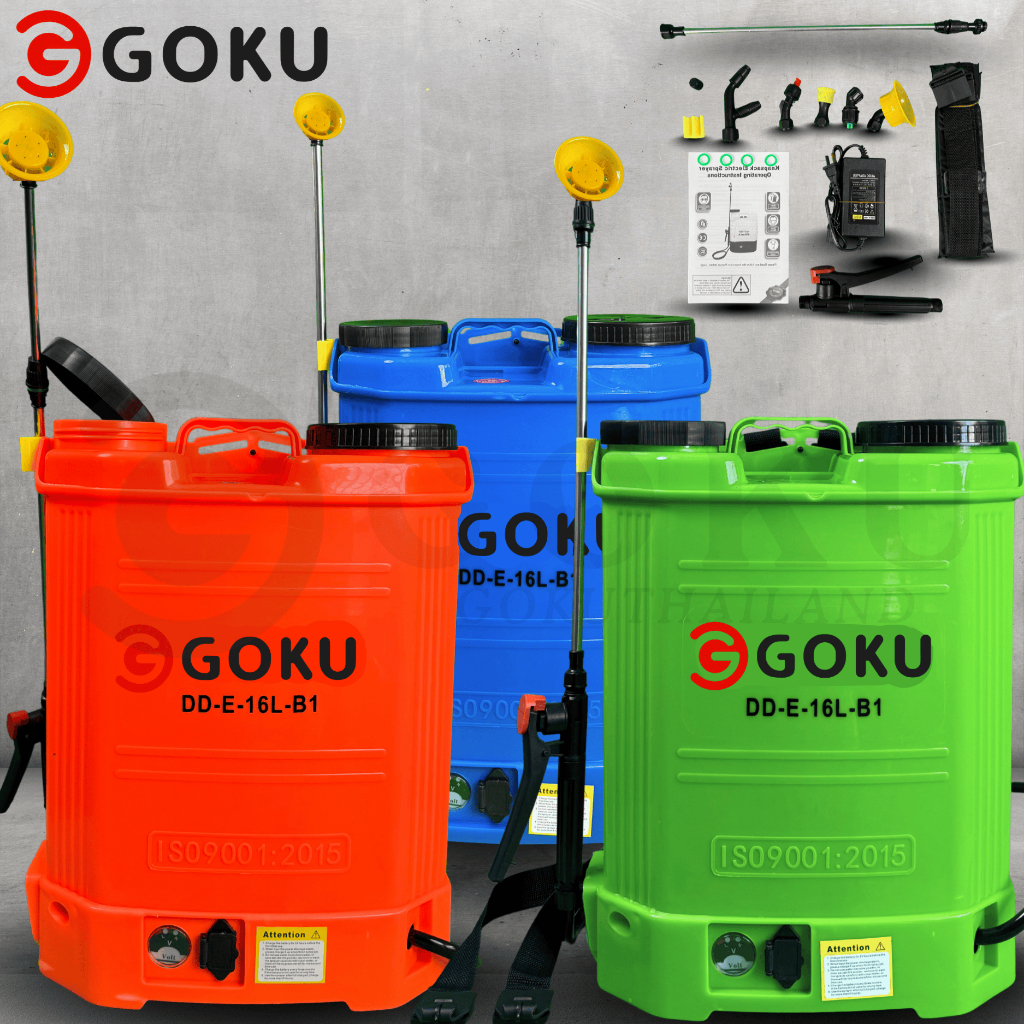 GOKU เครื่องพ่นยา16ลิตร สีส้ม เขียว น้ำเงิน แบตเตอรี่ พ่นน้ำยาฆ่าเชื้อได้ พ่นยา ฆ่าหญ้า พ่นยาแบต เครื่องฉีดยา