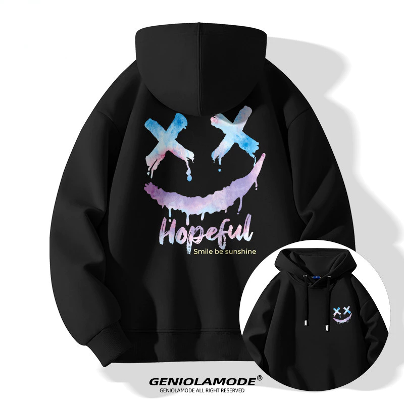 เสื้อกันหนาว มีฮู้ด เสื้อฮู้ด ผ้าแคชเมียร์ ปีศาจหน้ายิ้ม สไตล์อเมริกัน แฟชั่นสําหรับผู้ชาย และคู่รัก S-3XL