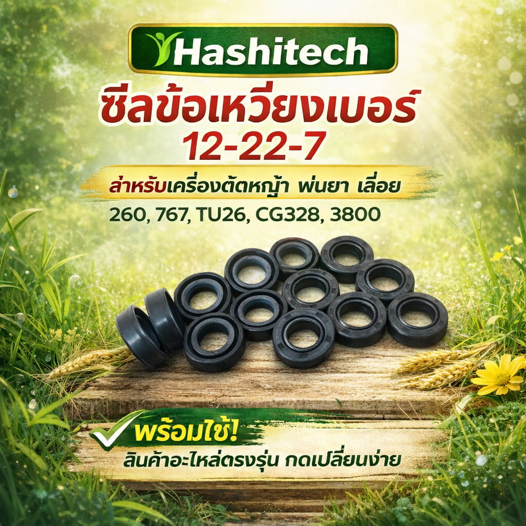 ซีลข้อเหวี่ยงเบอร์ 12-22-7 สำหรับเครื่องตัดหญ้า พ่นยา เลื่อย 260, 767, TU26, CG328, 3800
