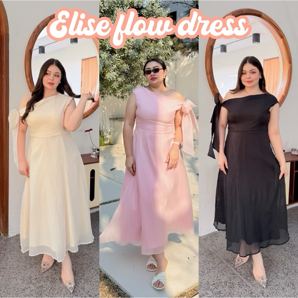 Lady M | ELISE FLOW DRESS plussize เดรสยาวสำหรับสาวอวบ ดีไซน์เปิดไหล่ข้างเดียว ผ้าชีฟรอง ไฮโซติดแกลม ใส่ออกงาน ทางการ