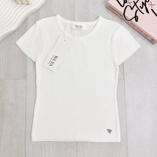 WA YA 2513เสื้อยืดคอกลมผ้าไหมพรม แต่งอะไหล่เงิน