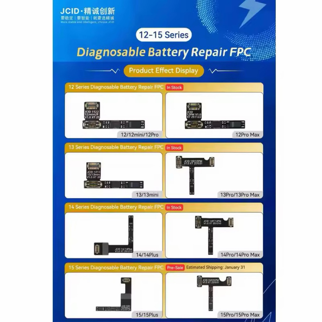 JCID Jc/V1s V2/ซ่อมแซม สำหรับ แพรต่อแบตเตอรี่ 12-15ที่มีปัญหาการวินิจฉัย ไม่สามารถใช้งานได้กับการคืน