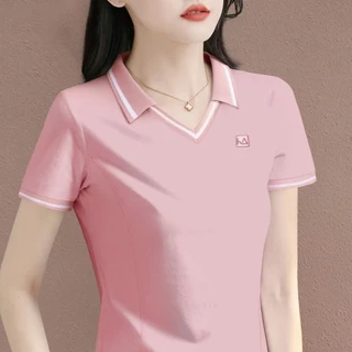 เสื้อโปโลแขนสั้นลำลองสำหรับผู้หญิงรุ่นใหม่ ดีไซน์ปกคุณภาพสูง เหมาะสำหรับคุณแม่วัยกลางคนและผู้สูงอายุ เหมาะสำหรับฤดูร้อนน