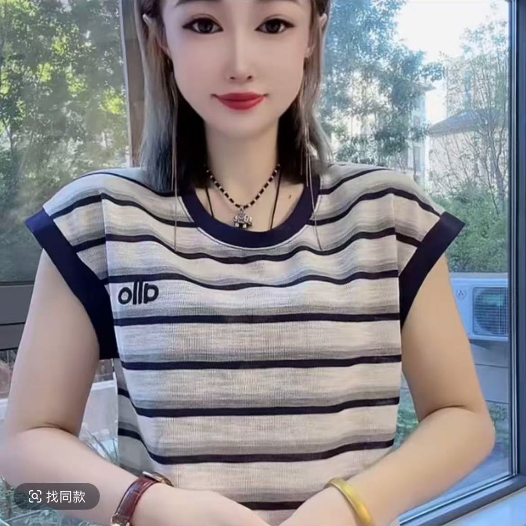 เสื้อยืดแขนสั้นคอกลมลายทางสำหรับผู้หญิง คอลเลคชั่นฤดูร้อนใหม่ปี 2026 ดีไซน์ทันสมัย ​​ปักลาย ทรงหลวม ช่วยให้ดูผอมเพรียว ส