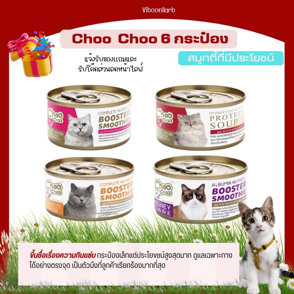 Choo Choo อาหารแมวชูชู สมูตตี้และซุปสูตรเข้มข้น ขนาด 80 กรัม 6 กระป๋อง