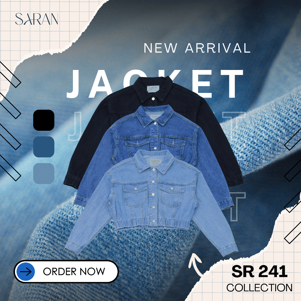 SARAN SR241 เสื้อแจ็คเก็ตยีนส์เอวจั๊ม