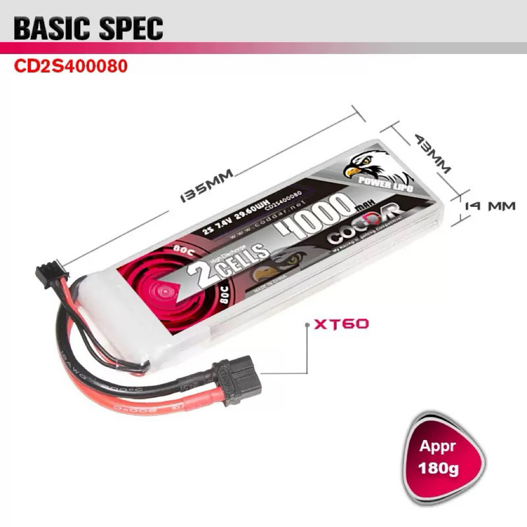 CODDAR Lipo 2s 7.4V 4000mAh 80c