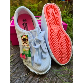 Gerry Gang รองเท้านักเรียน ประถม รองเท้านักเรียนหญิง ผ้าใบขาว พละ พื้นชมพู / ม่วง SALE-ไม่มีเพชรเหล็ก