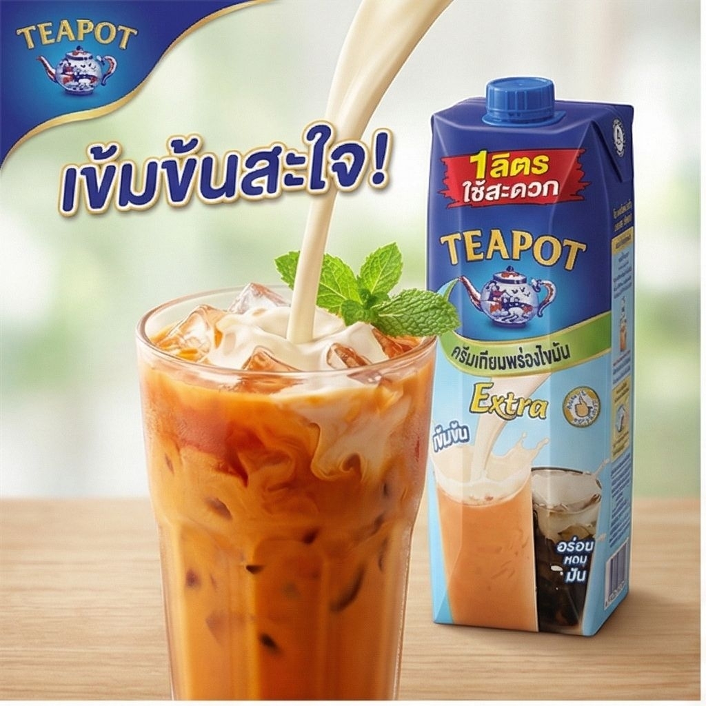 TeaPotExtra ทีพอท เอ็กซ์ตร้า นมข้นจืด ขนาด 1000 มล.×12 กล่อง.(ยกลัง). ราคา ถูกที่สุด ดีลบีเคเค แกลเลอรีภาพที่ 5