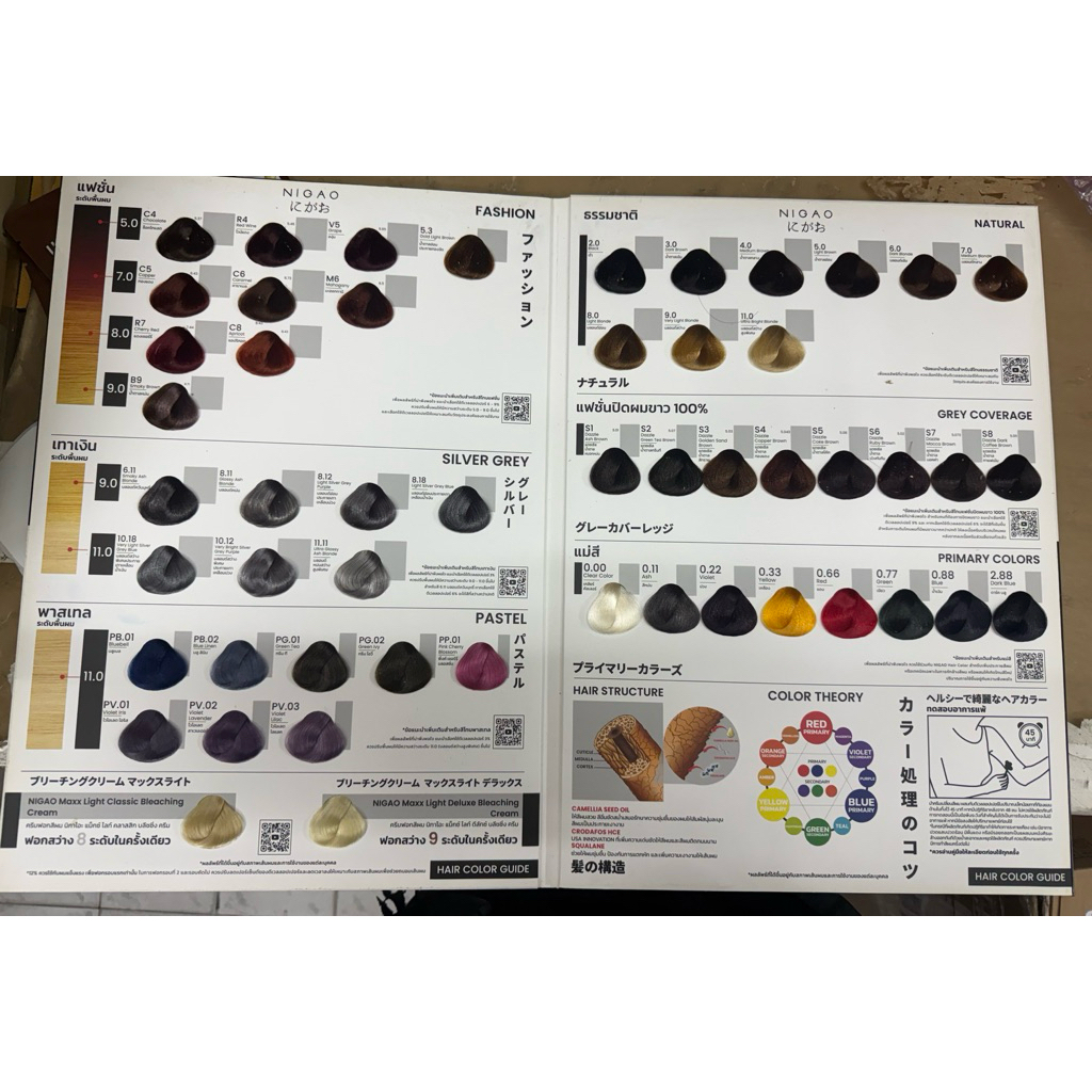 แผงสี ชาร์ตสีผม ตัวอย่างสีผม นิกาโอะ ♦️ 1 เล่ม  Nigao Hair Color Chart ปอยเส้นผม
