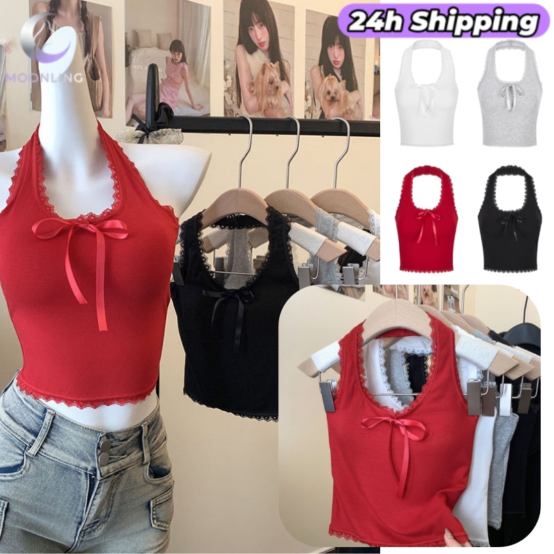 Moonling เสื้อสายเดี่ยว เสื้อคล้องคอ เว้าหลัง ยืดกำลังดี มีฟองน้ำในตัว สีสดใสใส่สบาย FY10100