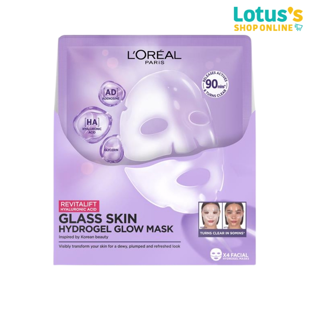 ลอรีอัล มาส์ก กลาส สกิน ไฮโดรเจล โกลว์ 25 กรัม กล่อง/บรรจุ 4 ชิ้น LOREAL GLASS SKIN HYDROGEL GLOW MASK 25 G/4 PCS.