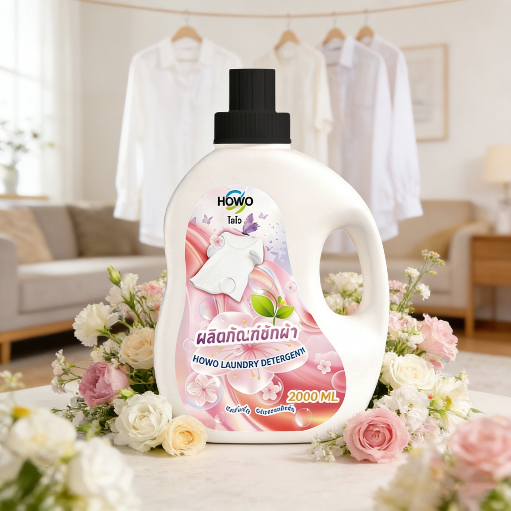 โฮโว น้ำยาซักผ้า 2000 มล.  HOWO Liquid Detergent 2000ML อมติดทนยาวนาน72ชั่วโมง ขจัดคราบสกปรกได้อย่าง