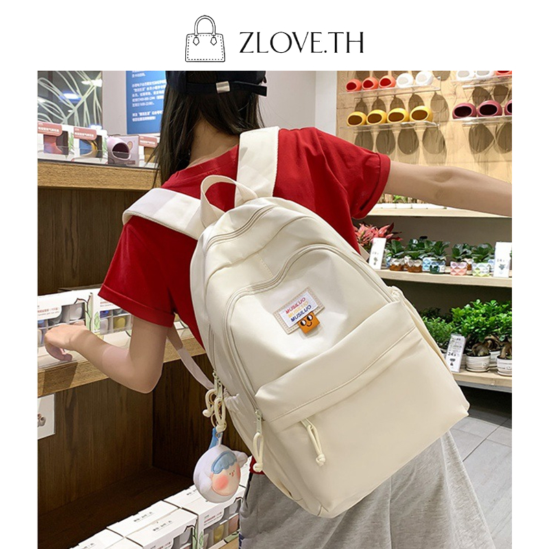 ZLOVE กระเป๋าเป้สะพายหลัง กระเป๋าเป้ น่ารัก เกาหลีใต้ กันน้ำ ความจุสูง วิทยาเขตลมสีทึบสบาย วันหยุดสาวกระเป๋าเป้สะพายหลัง ราคา ถูกที่สุด ดีลบีเคเค แกลเลอรีภาพที่ 8