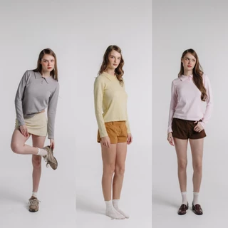 STAYSLAY.BKK | KNITE POLO LONG SLEEVE (เสื้อไหมพรมคอปกแขนยาวทรงสวย มีกระดุม)