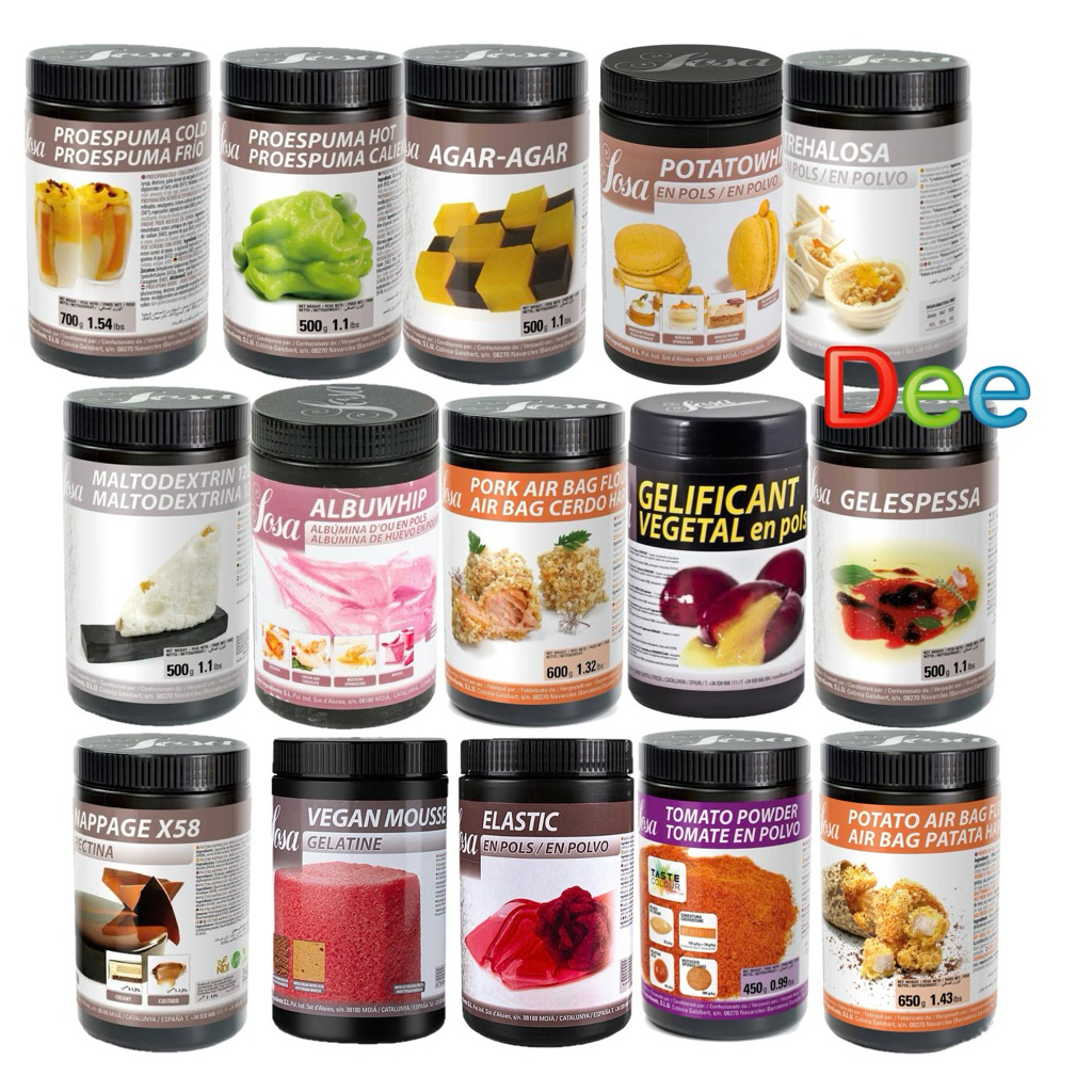Sosa Proespuma Cold .Proespuma Hot,Air Porc Farina.Treahalosa.Maltodextrin,Potato whip,tomato powder