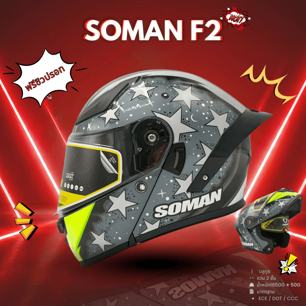 SOMAN F2 หมวกกันน็อคเต็มใบ-เปิดคาง โฉมใหม่ ดีไซน์สปอร์ตโฉบเฉี่ยว แถมฟรีชิวปรอท!