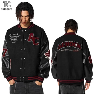 TideCore เสื้อแจ็คเก็ตเบสบอลชาย COD ทรงหลวม สไตล์สตรีทวินเทจ ผ้าคอตตอนนุ่ม พิมพ์ลายคมชัด (ไม่ใช่ลายปัก) ใส่ได้ทุกฤดู
