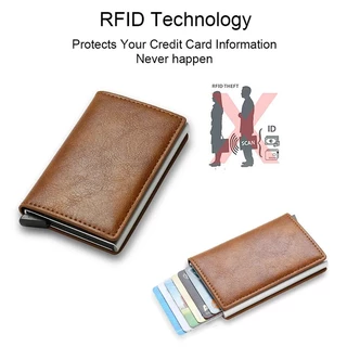 กระเป๋าสตางค์หนัง RFID สำหรับบัตรเครดิตผู้ชายแบบเพรียวบาง, กระเป๋าบัตรขนาดกะทัดรัดและทันสมัย, กระเป๋ามินิแบบบางมหัศจรรย์