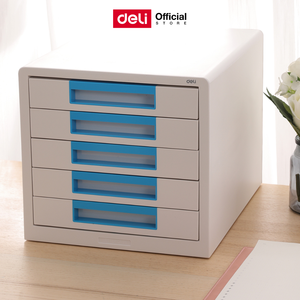 ตู้เก็บเอกสาร A4 5 ชั้น Deli สีฟ้า จัดเก็บเป็นระเบียบ แข็งแรง เหมาะสำนักงาน File Cabinet
