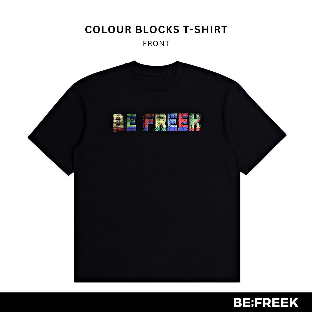 BE;FREEK เสื้อยืดสกรีนลาย COLOUR BLOCKS ทรงใหม่ สีดำ COLOUR BLOCKS BLACK REGULAR T-SHIRT