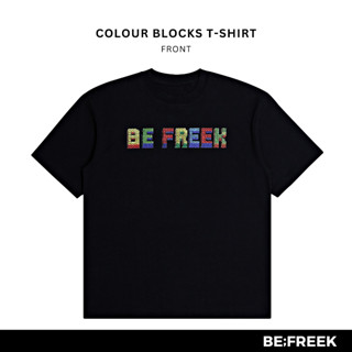 BE;FREEK เสื้อยืดสกรีนลาย COLOUR BLOCKS ทรงใหม่ สีดำ COLOUR …