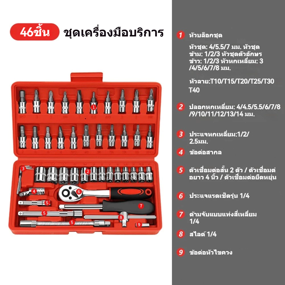 ชุดประแจบล็อก 46 ชิ้น บล็อก 1/4 thumbnail 3