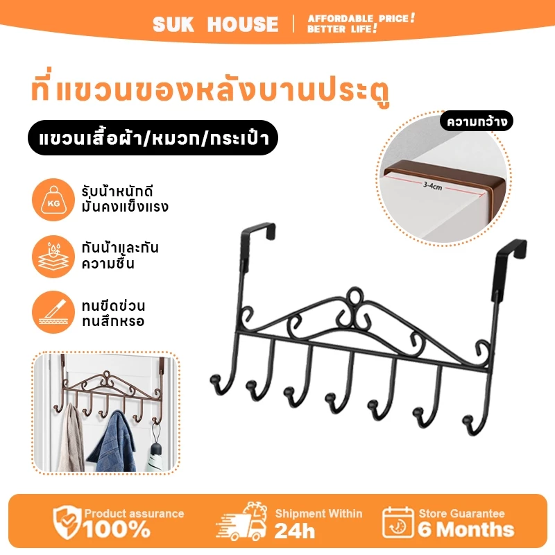 ไม่ต้องเจาะรู มีตะขอแขวนหลังประตู ติดผนัง ที่แขวนเสื้อผ้า หมวก กระเป๋า