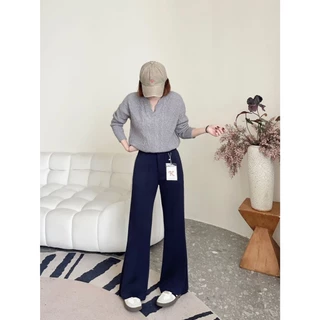 Realyshops #9385(K) กางเกงยาวขาม้า ซิปหน้า เอวยางยืด ผู้หญิง พร้อมส่ง