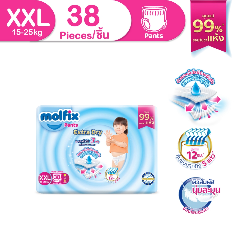 Molfix ผ้าอ้อมเด็ก โมลฟิกซ์ เอ็กซ์ตร้า ดราย แพ้นส์ XXL 38 ชิ้น