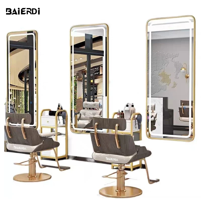 BAIERDI กระจกพิเศษสำหรับร้านเสริมสวยแบบตั้งพื้นพร้อมไฟ LED สำหรับการทำสีและดัดผม ติดผนังได้ เหมาะสำหรับร้านทำผมระดับไฮเอ