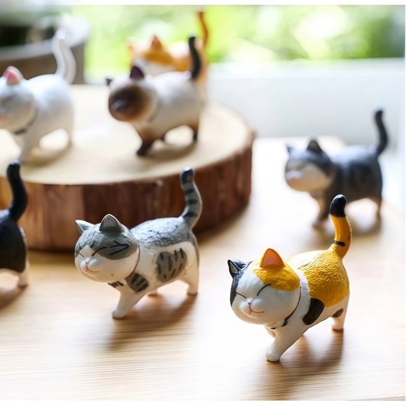 โมเดลแมวน่ารัก ฟิกเกอร์แมว art toy รูปแมวอ้วนน่ารัก ขนาดเล็ก สําหรับตกแต่งบ้าน และสวน 18 ชิ้น - รูปที่ 4