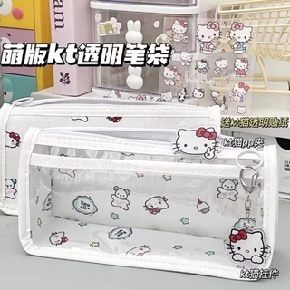 L338 กระเป๋าดินสอ กระเป๋าเครื่องสำอางค์คิตตี้แบบใส พร้อมส่งจากไทย