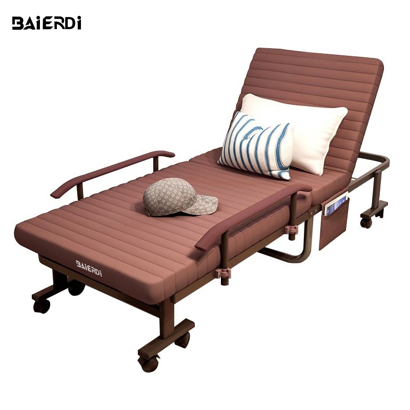 BAIERDI MALLเตียงพับได้ง่ายนอนกลางวัน เตียงเดี่ยวที่นอนหนาพับง่ายแข็งแรงและมั่นคง ไม้แท้เนื้อแข็ง เตียงพับ เตียงนอนพับได