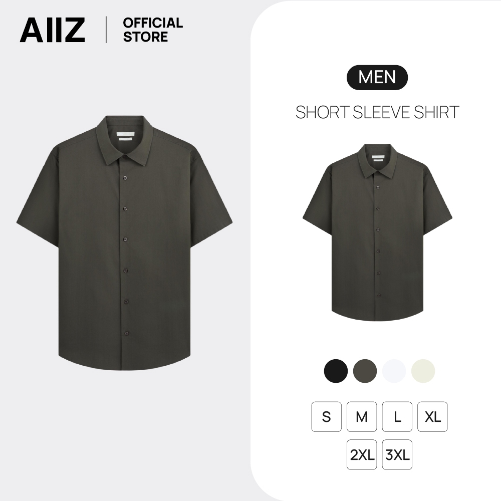 AIIZ เสื้อเชิ้ตผู้ชายแขนสั้น สีพื้น AIIZ Men's Short Sleeve Shirt