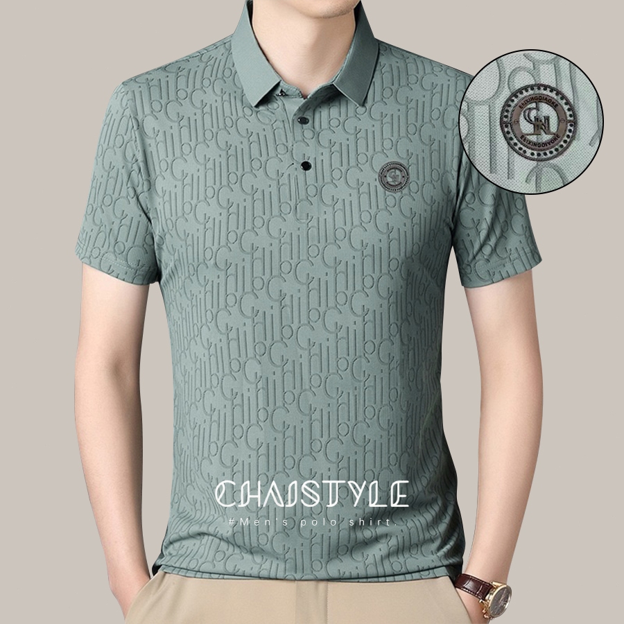 Chaistyle เสื้อโปโลฤดูร้อน พิมพ์ลาย ออกแบบปก แขนสั้นผู้ชาย เหมาะสำหรับพ่อวัยกลางคน ลำลองธุรกิจ