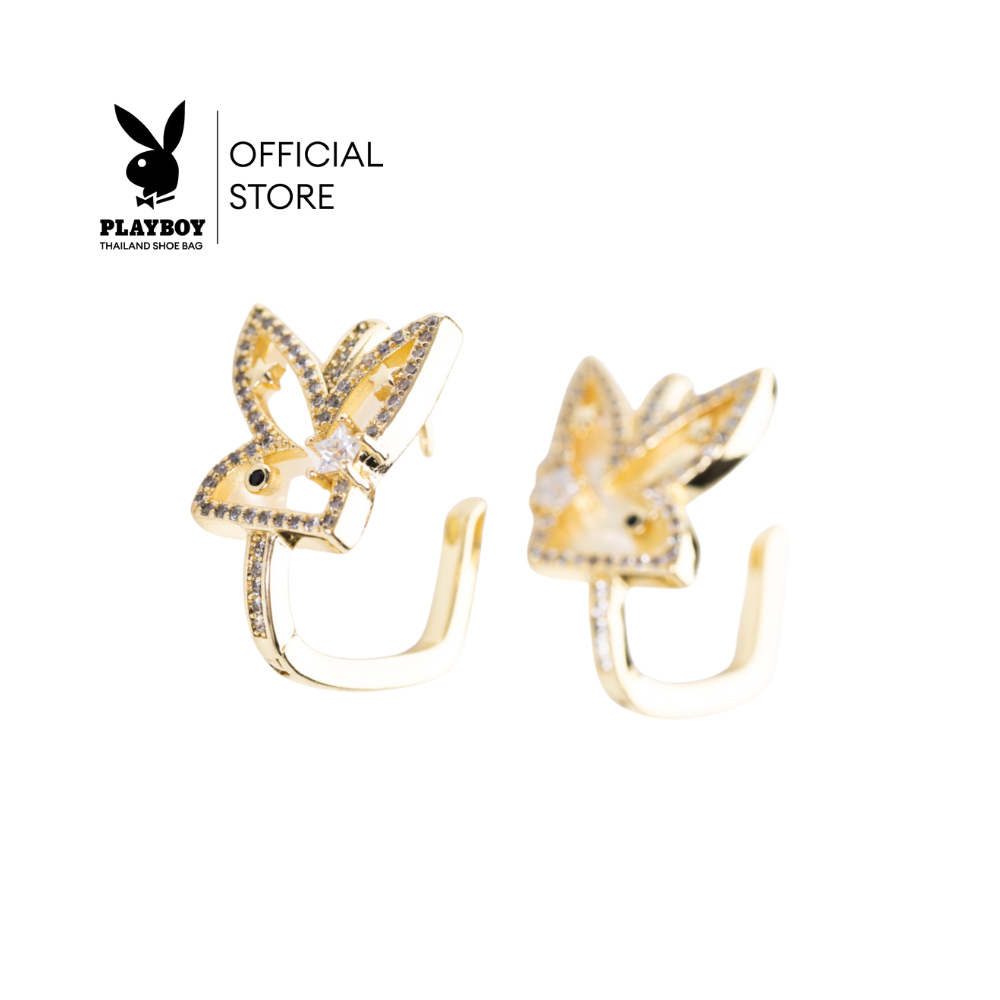 PLAYBOY Accessories เพลย์บอย รุ่น ST-261E372CG ต่างหูโลโก้กระต่าย  ประดับเพชรแต่งลายดาว