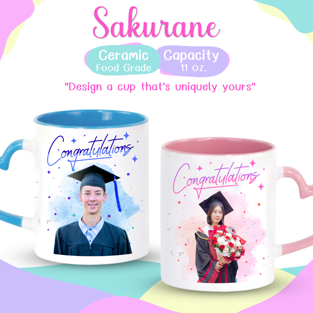 Sakurane แก้วสกรีนรูป ของขวัญรับปริญญา congratulation ออกแบบฟรี ขนาด 11oz แก้วมัค Mug ของขวัญวันเกิด