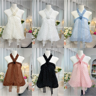 เสื้อคล้องคอบอลลูน เสื้อคล้องคอระบายหน้า แต่งโบว์ดอกไม้ ลายจ…