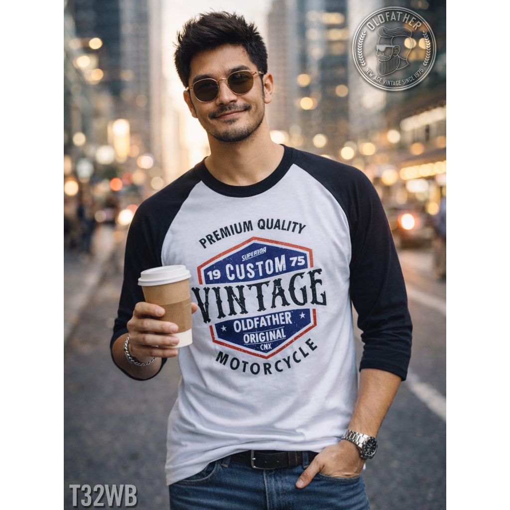 เสื้อแขนสามส่วนวินเทจ Custom Vintage ( รหัสสินค้า T 32 )