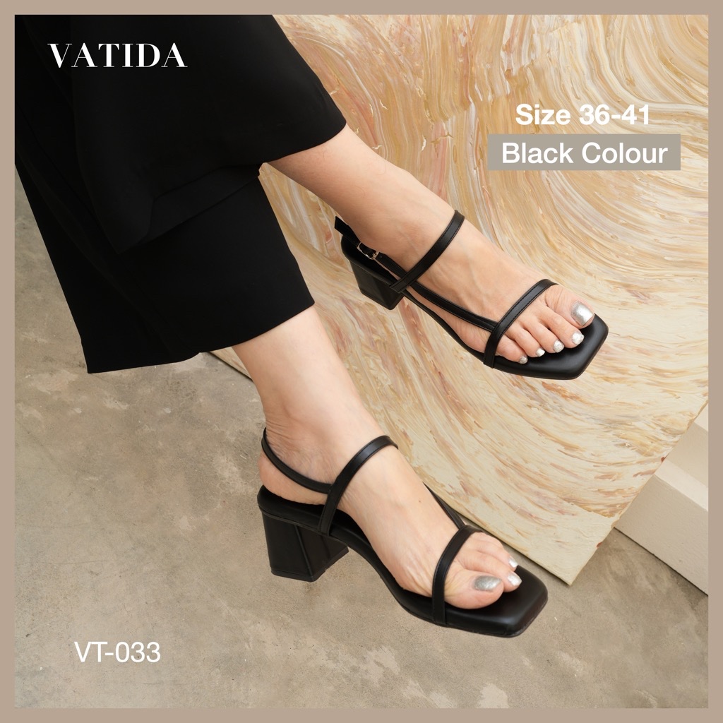 (พร้อมส่งจากไทย) VATIDA (VT-033) รองเท้าส้นก้อนสูงรัดข้อ สไตล์มินิมอล พื้นนุ่มซัพพอร์ตเท้า