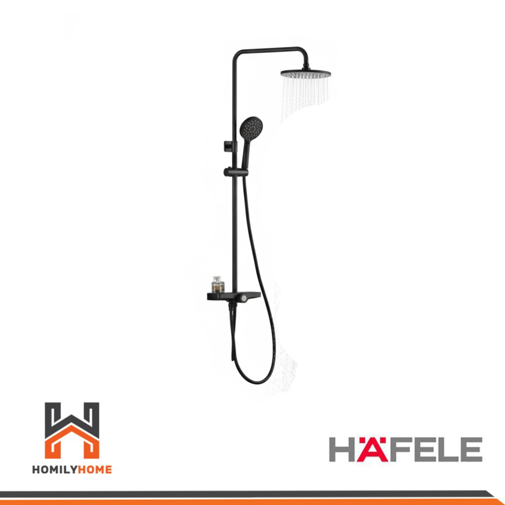 HAFELE ชุดฝักบัวยืนอาบ รุ่น 495.60.089 สีดำ RAIN SHOWER พร้อมชั้นวาง ฝักบัว