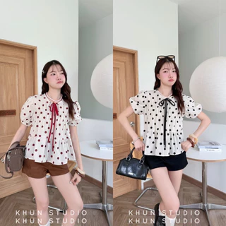 Khun studio เสื้อแขนบอลลูน แต่งระบายชั้นๆ แต่งเชือกผูก