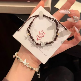 COD❤️สร้อยข้อมือเชือกถักผีเสื้อหวานปรับได้ระดับไฮเอนด์เครื่องประดับแฟชั่นสำหรับคู่รักของขวัญ-a.one